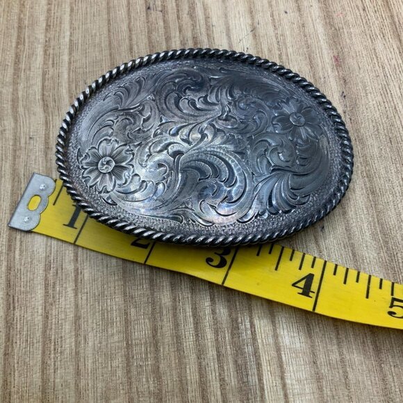Vintage Distressed Silver Tone Floral Belt Buckle - Picture 5 of 6
